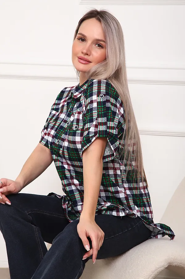 Туника 5004 НАТАЛИ, зеленый/клетка - фото 2