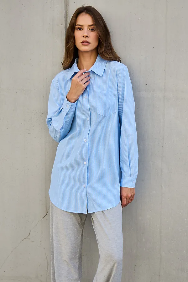 Рубашка оверсайз в полоску хлопковая НАТАЛИ, голубой - фото 2