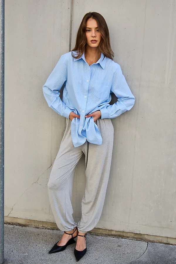 Рубашка оверсайз в полоску хлопковая НАТАЛИ, голубой - фото 2