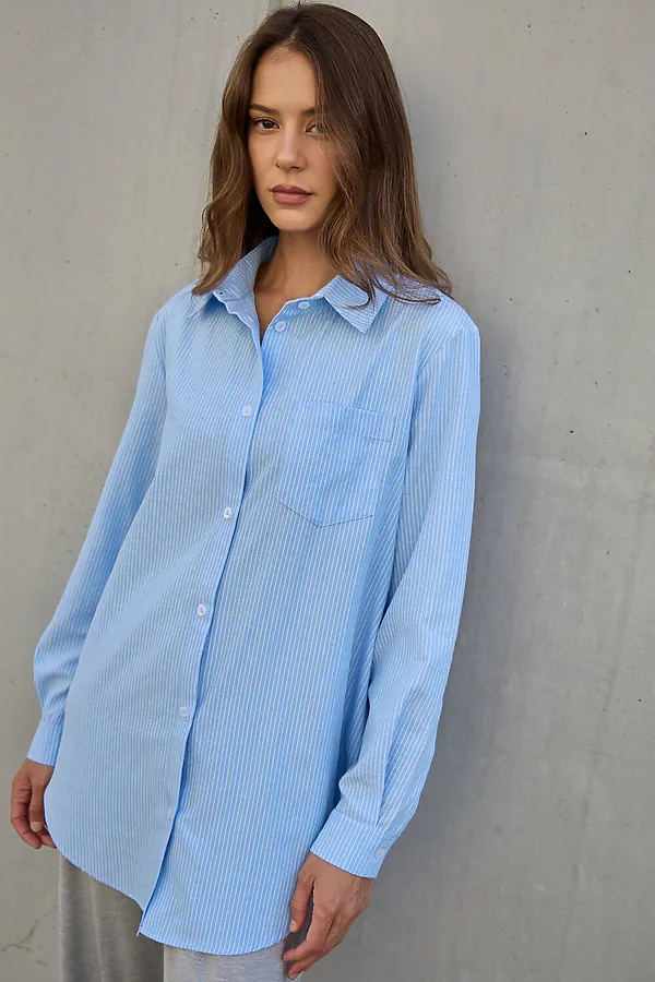 Рубашка оверсайз в полоску хлопковая НАТАЛИ, голубой - фото 2
