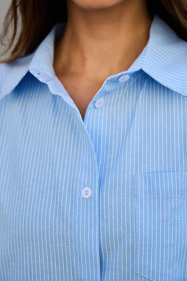 Рубашка оверсайз в полоску хлопковая НАТАЛИ, голубой - фото 2