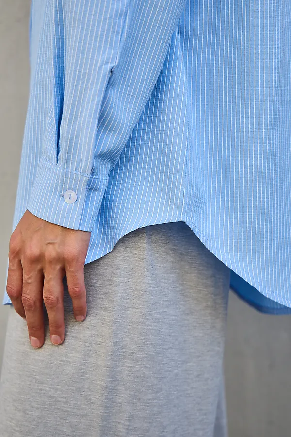 Рубашка оверсайз в полоску хлопковая НАТАЛИ, голубой - фото 2