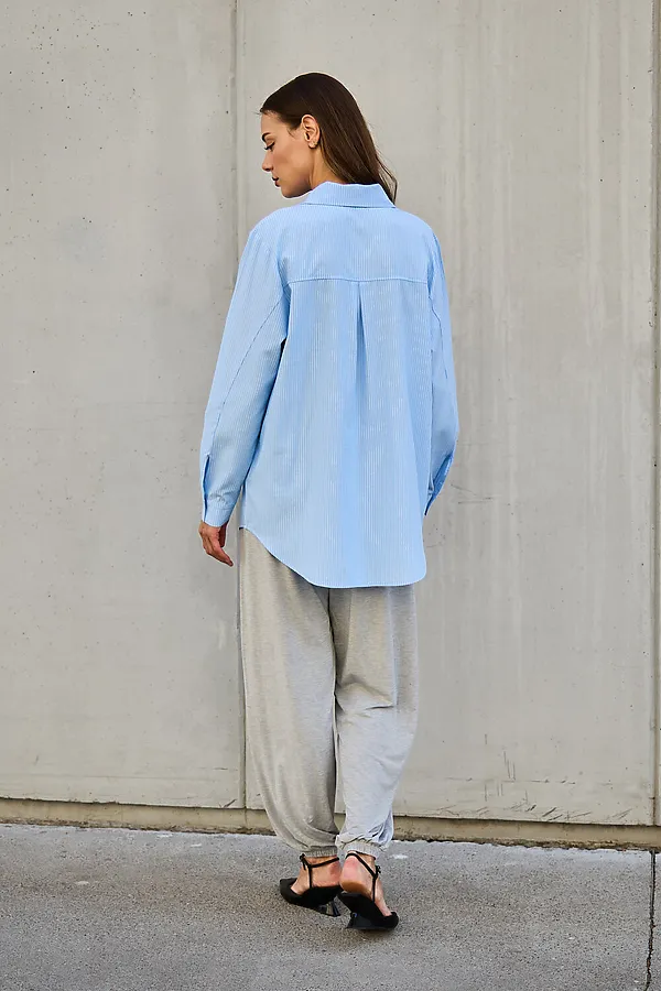 Рубашка оверсайз в полоску хлопковая НАТАЛИ, голубой - фото 2