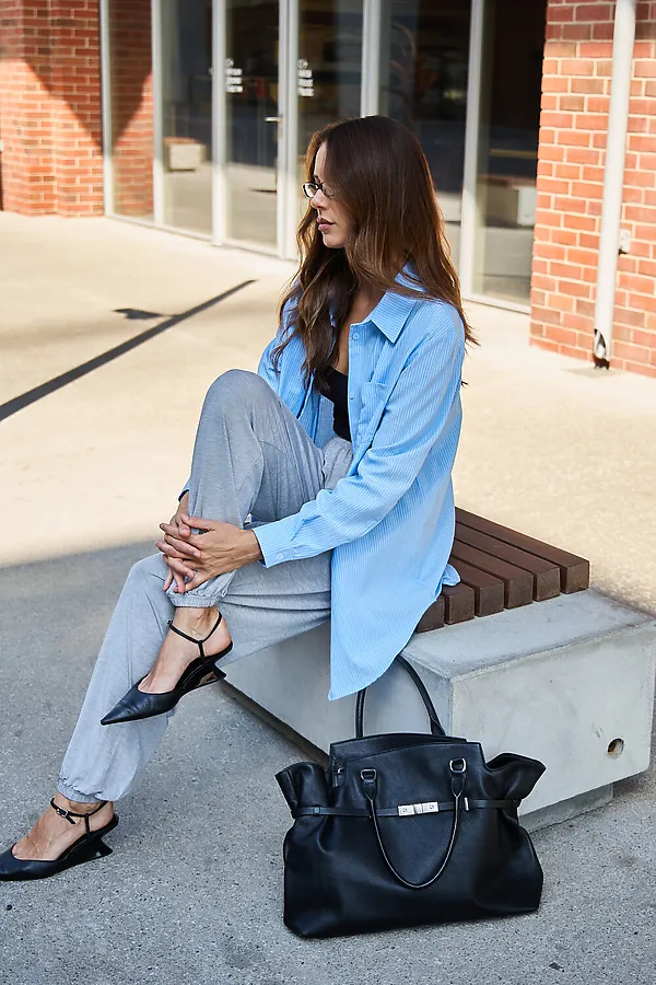 Рубашка оверсайз в полоску хлопковая НАТАЛИ, голубой - фото 2