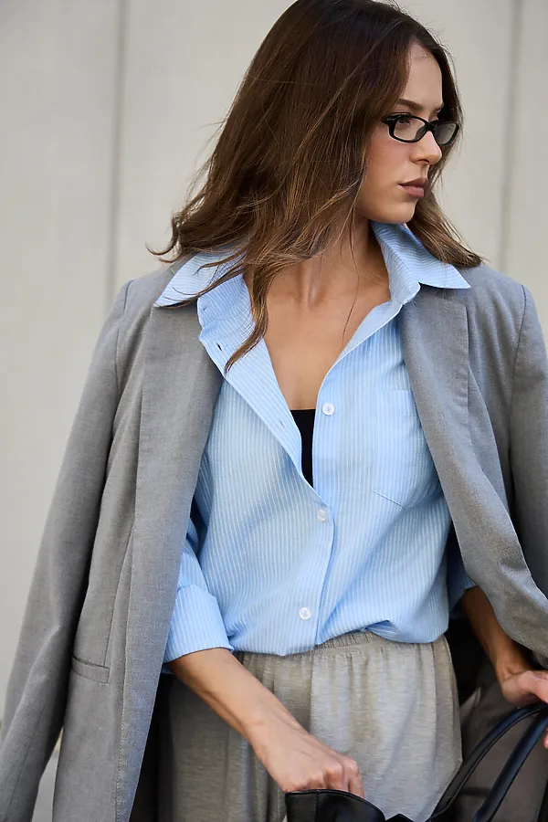 Рубашка оверсайз в полоску хлопковая НАТАЛИ, голубой - фото 2