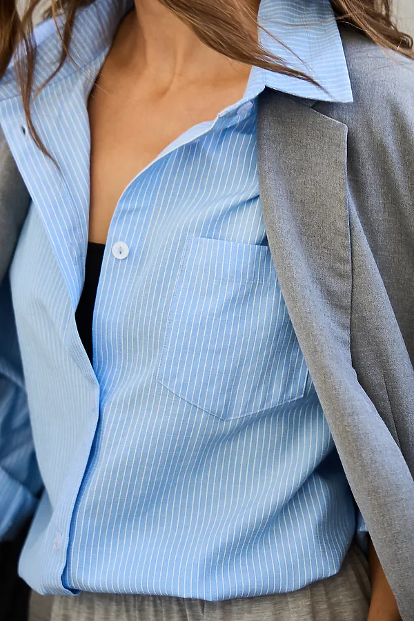 Рубашка оверсайз в полоску хлопковая НАТАЛИ, голубой - фото 2