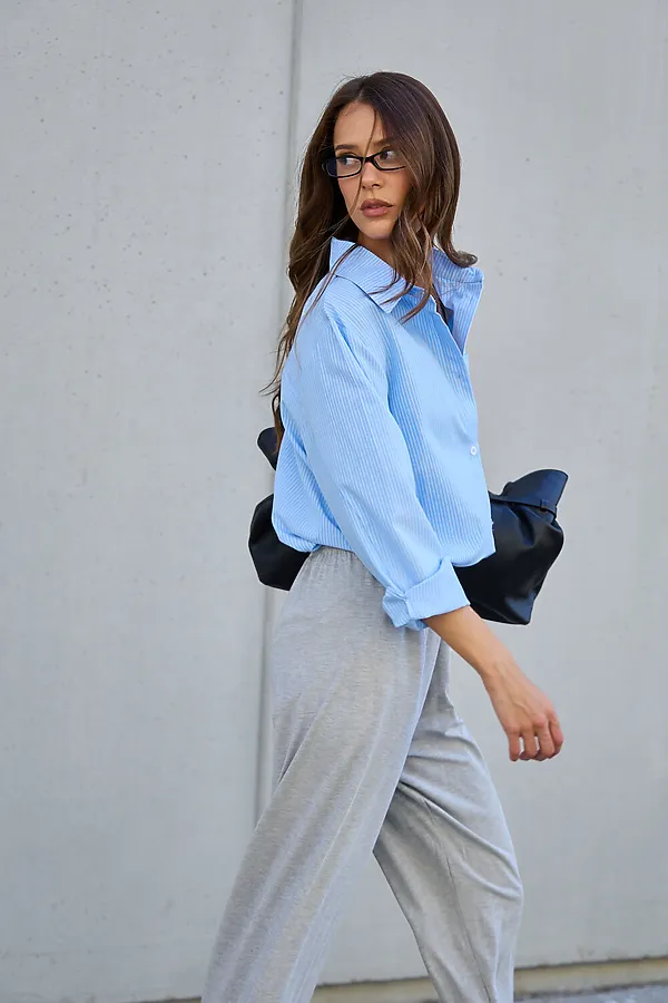 Рубашка оверсайз в полоску хлопковая НАТАЛИ, голубой - фото 2