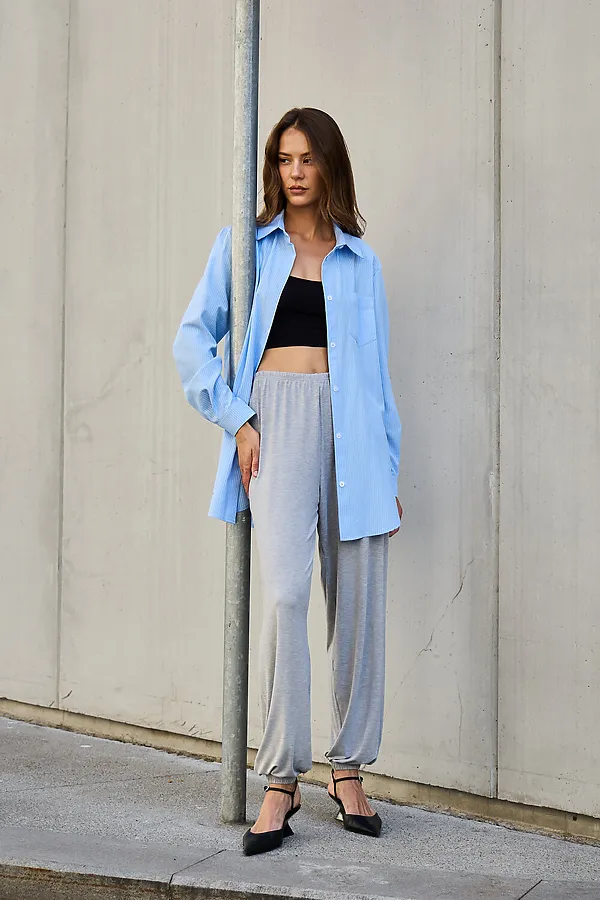 Рубашка оверсайз в полоску хлопковая НАТАЛИ, голубой - фото 2