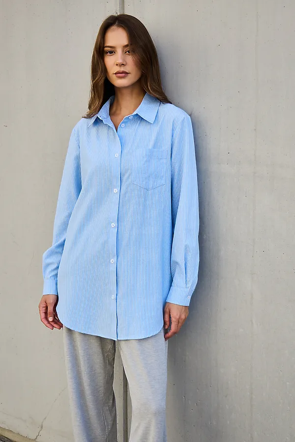 Рубашка оверсайз в полоску хлопковая НАТАЛИ, голубой - фото 2