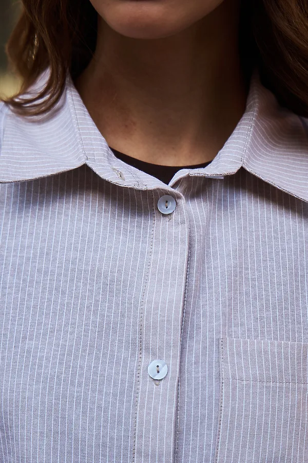 Рубашка оверсайз в полоску хлопковая НАТАЛИ, бежевый - фото 2