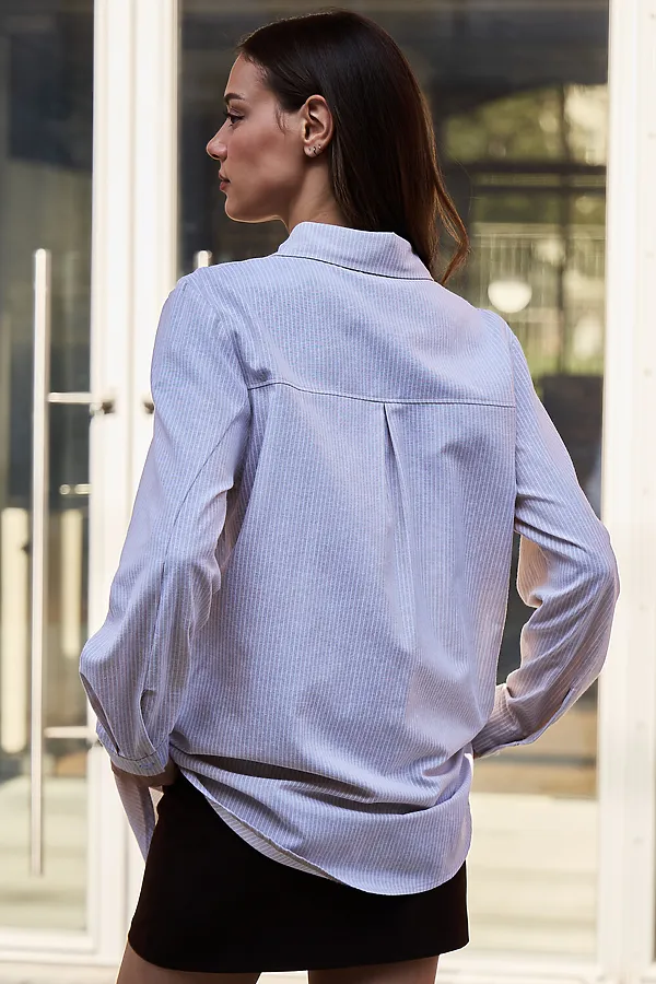 Рубашка оверсайз в полоску хлопковая НАТАЛИ, бежевый - фото 2