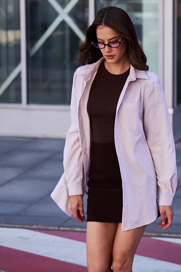 Рубашка оверсайз в полоску хлопковая НАТАЛИ, бежевый - фото 2