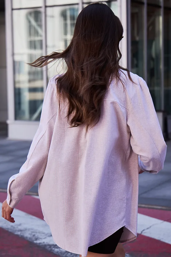 Рубашка оверсайз в полоску хлопковая НАТАЛИ, бежевый - фото 2