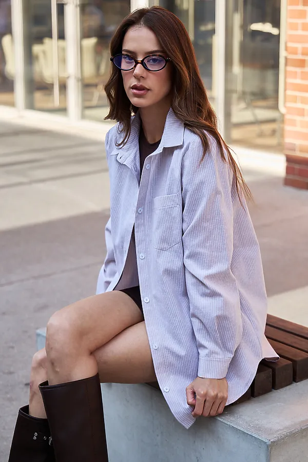 Рубашка оверсайз в полоску хлопковая НАТАЛИ, бежевый - фото 2