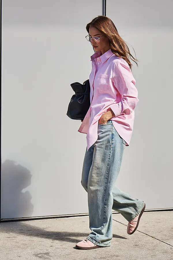 Рубашка оверсайз в полоску хлопковая НАТАЛИ, розовый - фото 2