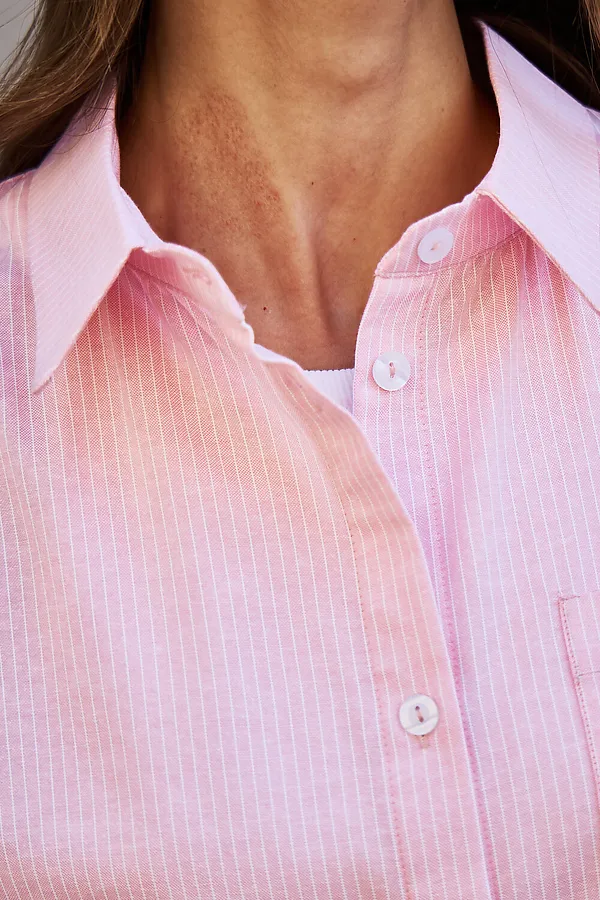 Рубашка оверсайз в полоску хлопковая НАТАЛИ, розовый - фото 2