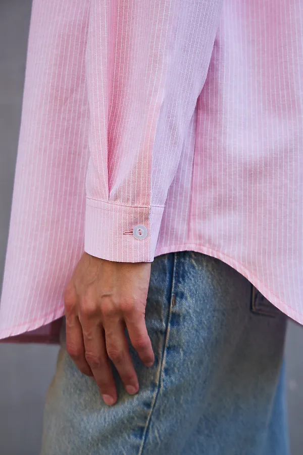 Рубашка оверсайз в полоску хлопковая НАТАЛИ, розовый - фото 2