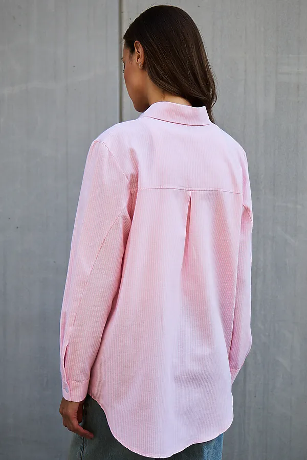 Рубашка оверсайз в полоску хлопковая НАТАЛИ, розовый - фото 2
