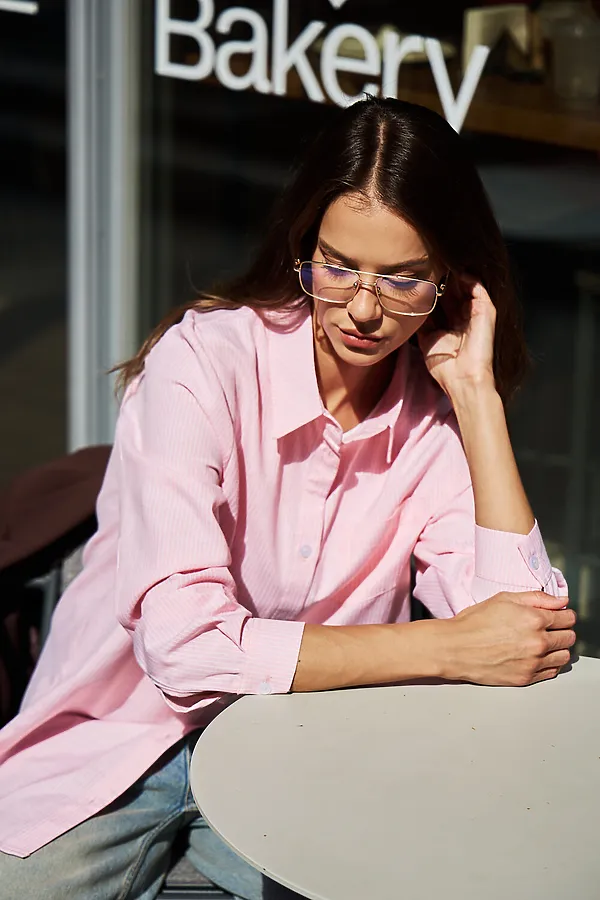 Рубашка оверсайз в полоску хлопковая НАТАЛИ, розовый - фото 2