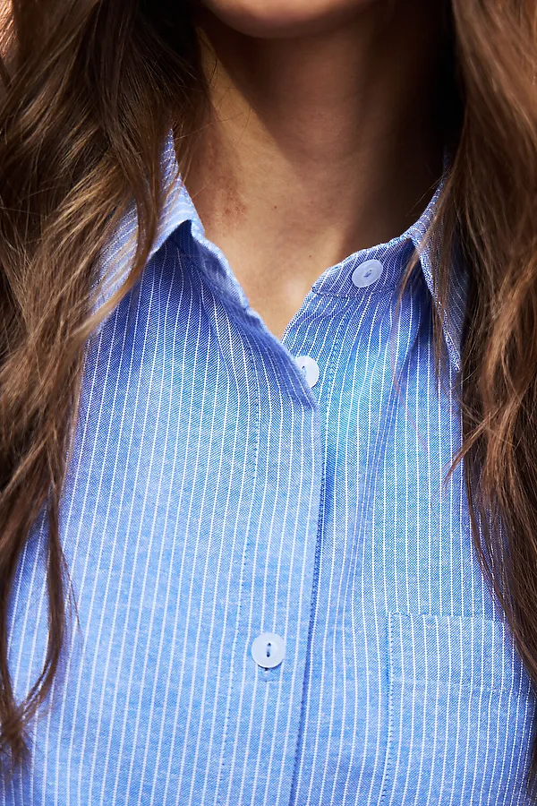 Рубашка оверсайз в полоску хлопковая НАТАЛИ, синий - фото 2
