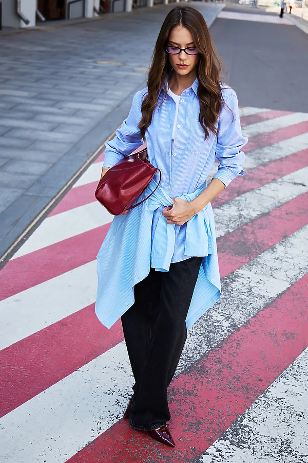 Рубашка оверсайз в полоску хлопковая НАТАЛИ, синий - фото 2