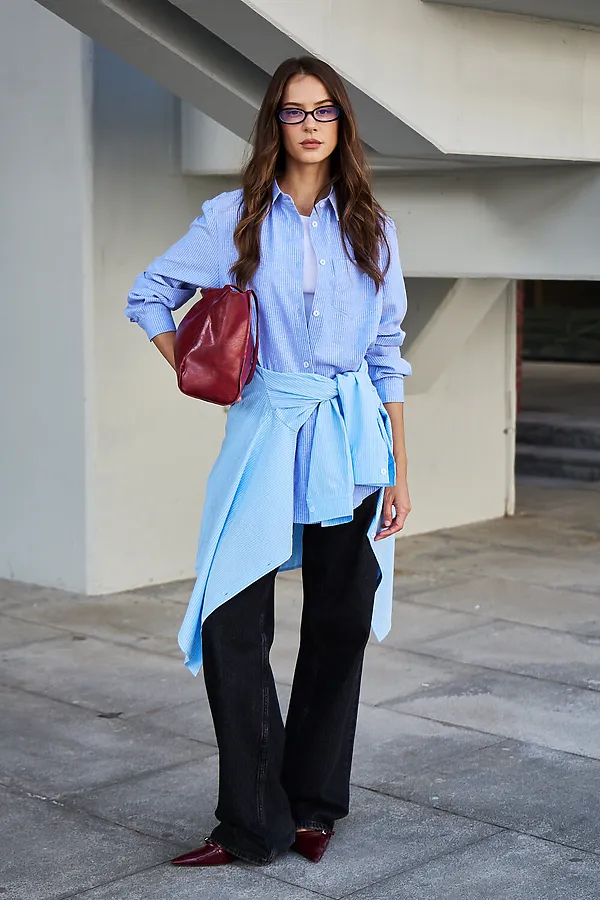 Рубашка оверсайз в полоску хлопковая НАТАЛИ, синий - фото 2