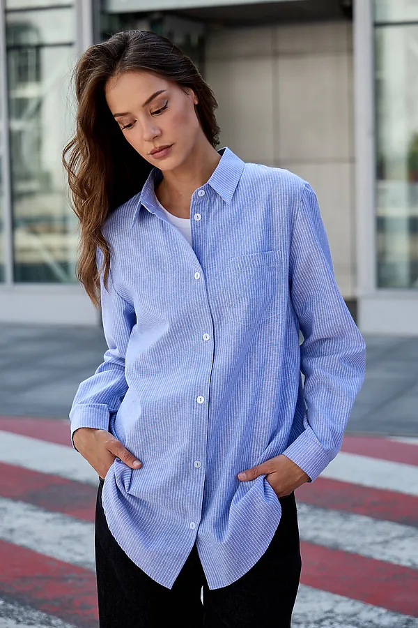 Рубашка оверсайз в полоску хлопковая НАТАЛИ, синий - фото 2