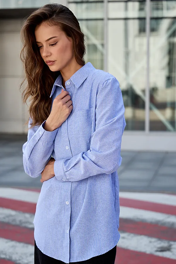 Рубашка оверсайз в полоску хлопковая НАТАЛИ, синий - фото 2