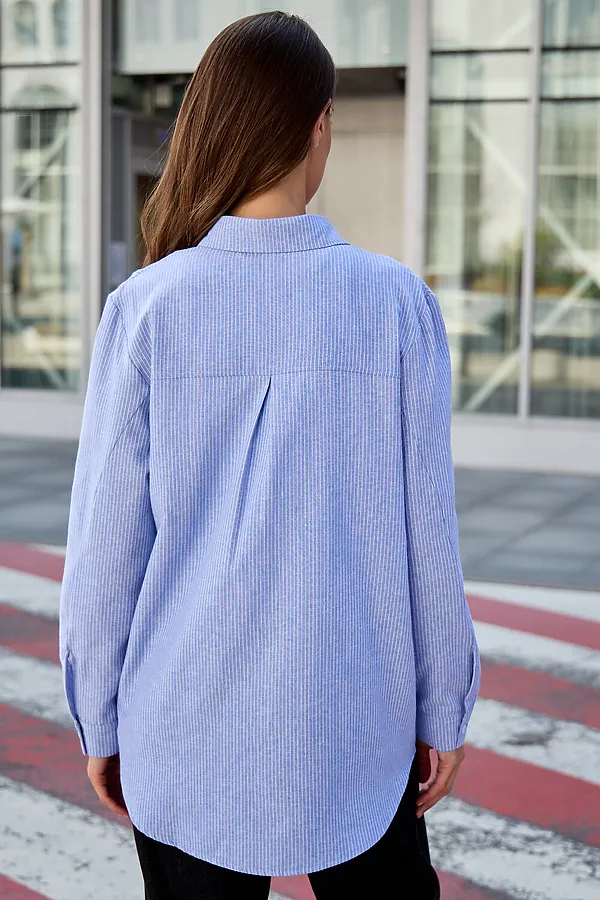 Рубашка оверсайз в полоску хлопковая НАТАЛИ, синий - фото 2