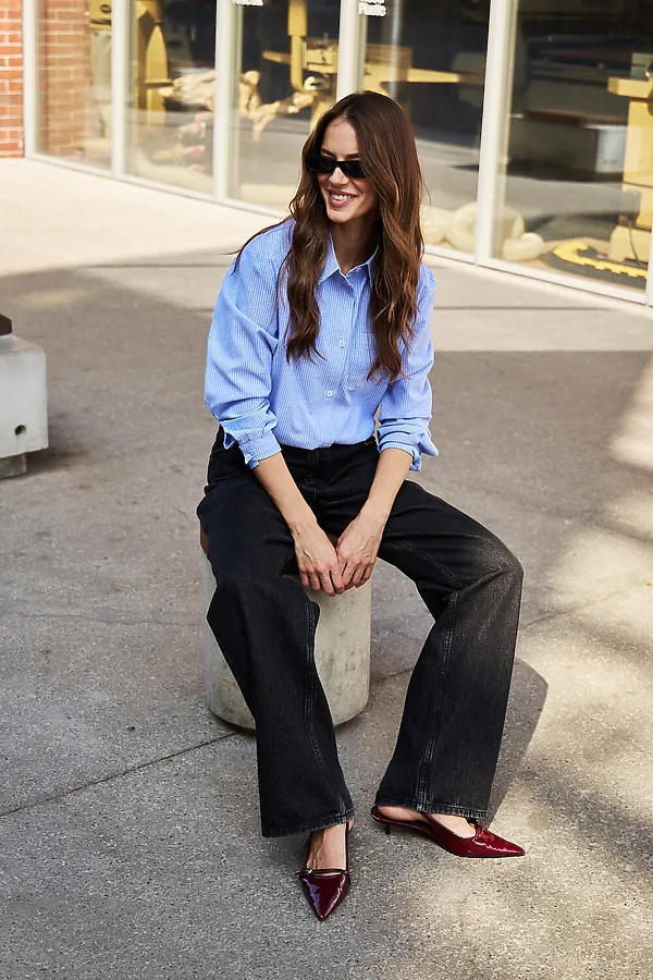 Рубашка оверсайз в полоску хлопковая НАТАЛИ, синий - фото 2