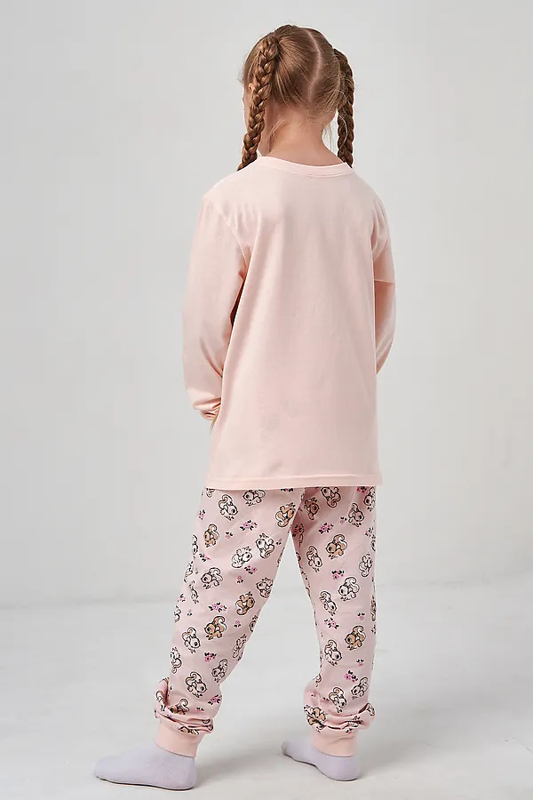 Пижама с брюками Кулирка с рибаной длинный рукав НАТАЛИ, сказочка светло-розовый - фото 2