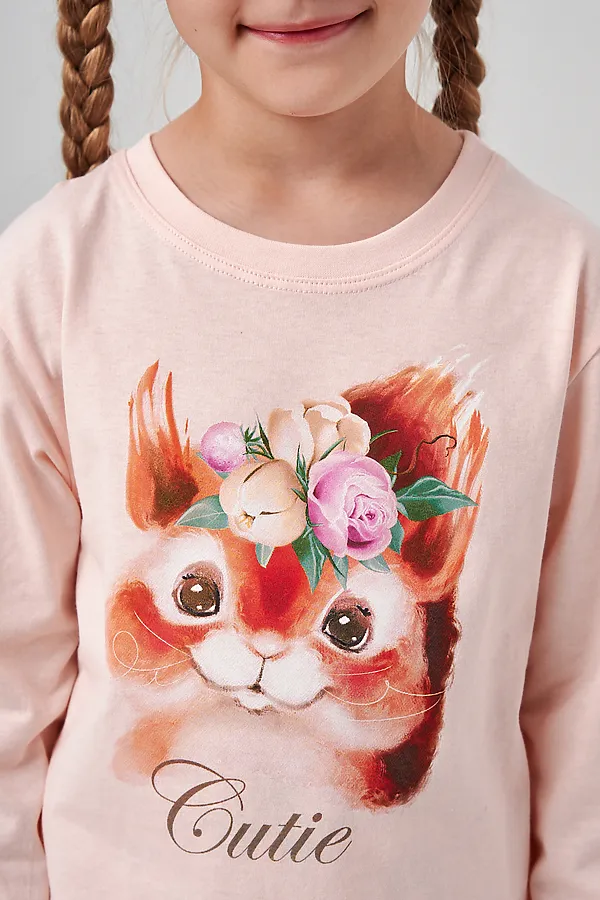 Пижама с брюками Кулирка с рибаной длинный рукав НАТАЛИ, сказочка светло-розовый - фото 2