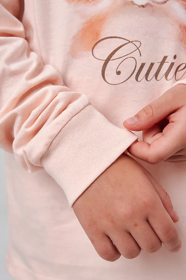 Пижама с брюками Кулирка с рибаной длинный рукав НАТАЛИ, сказочка светло-розовый - фото 2