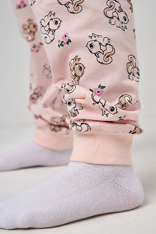Пижама с брюками Кулирка с рибаной длинный рукав НАТАЛИ, сказочка светло-розовый - фото 2