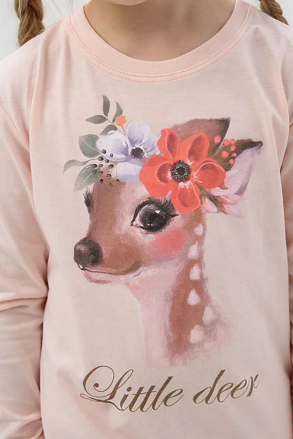 Пижама с брюками Кулирка с рибаной длинный рукав НАТАЛИ, лесной олень - фото 2