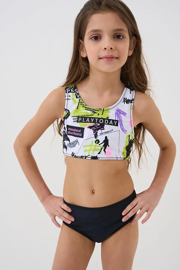 Комплект для девочек: купальный костюм трикотажный, шорты текстильные плавательные PLAYTODAY, разноцветный - фото 2