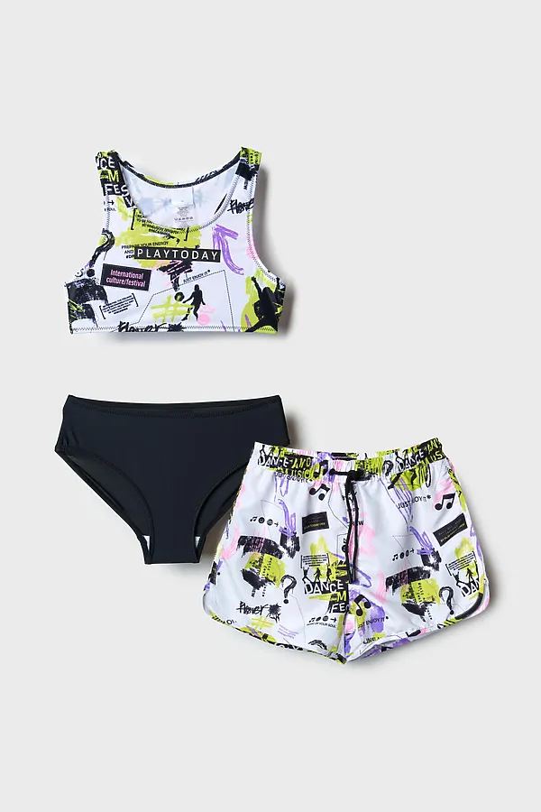 Комплект для девочек: купальный костюм трикотажный, шорты текстильные плавательные PLAYTODAY, разноцветный - фото 2