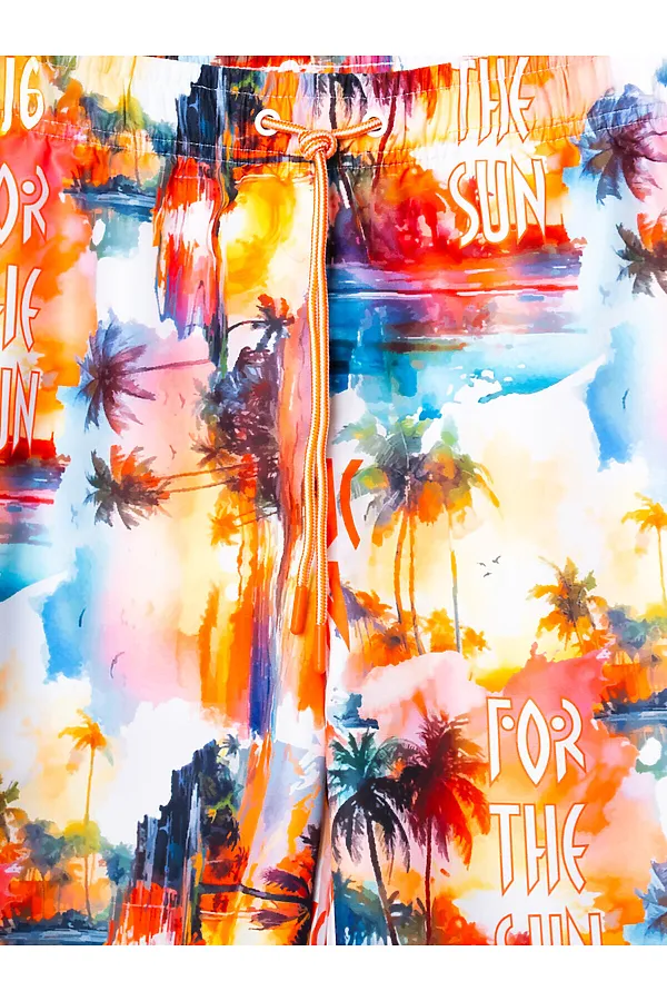 Шорты текстильные плавательные для мужчин, длинные PLAYTODAY, белый,оранжевый - фото 2