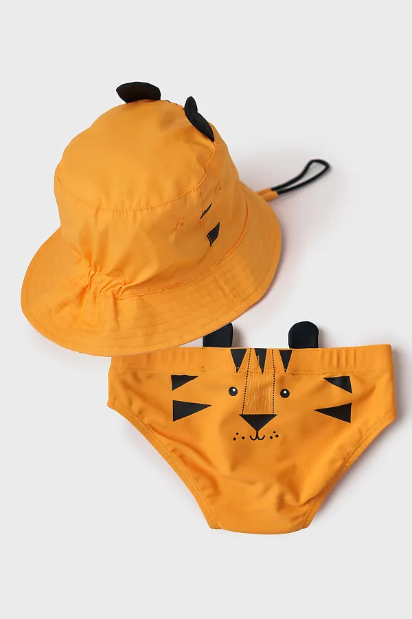 Комплект детский для мальчиков: плавки трикотажные, панама текстильная PLAYTODAY, черный,оранжевый - фото 2