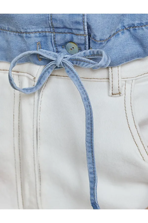 Укороченная блузка с кулиской из джинсового лиоцелла VILATTE, светло-голубой - фото 2