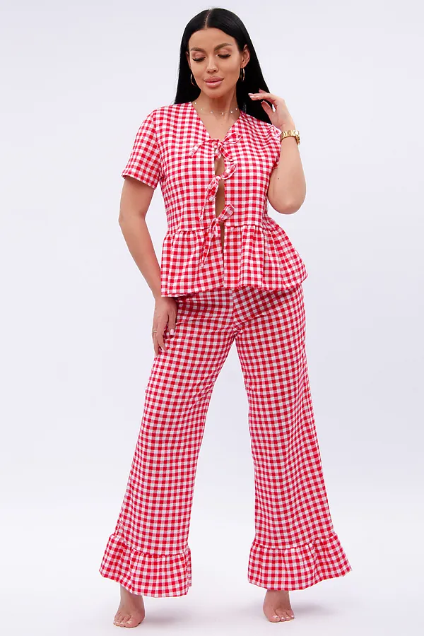 Пижама с брюками Лавли НАТАЛИ, белый/красный - фото 2