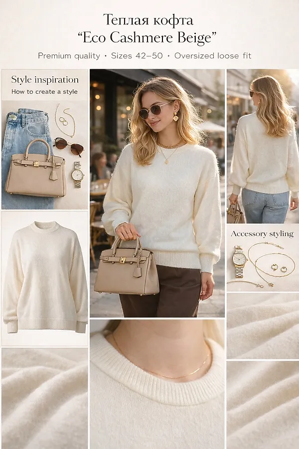 Джемпер Eco Cashmere Beige арт. 2701 НАТАЛИ, молочный - фото 2