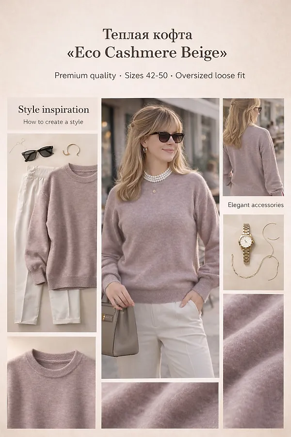 Джемпер Eco Cashmere Beige арт. 2701 НАТАЛИ, бежевый - фото 2
