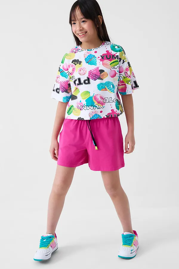 Комплект трикотажный для девочек: фуфайка (футболка), шорты PLAYTODAY, разноцветный - фото 2