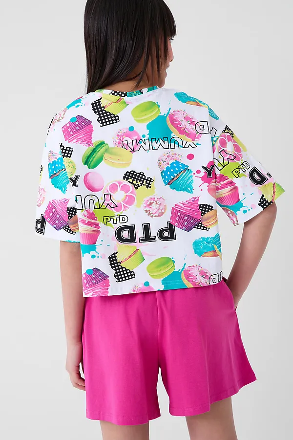 Комплект трикотажный для девочек: фуфайка (футболка), шорты PLAYTODAY, разноцветный - фото 2