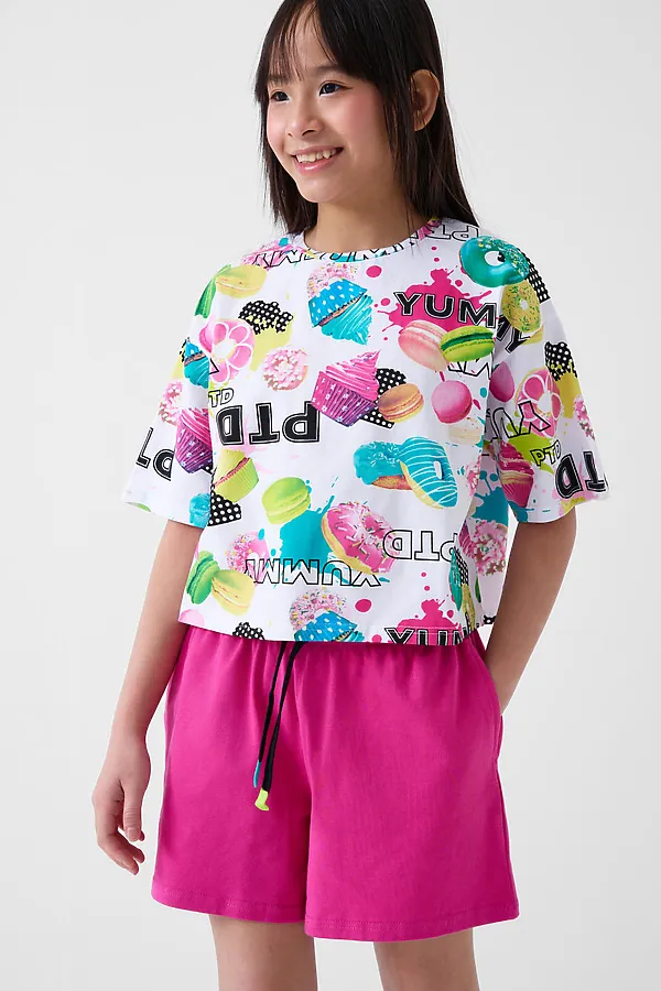 Комплект трикотажный для девочек: фуфайка (футболка), шорты PLAYTODAY, разноцветный - фото 2