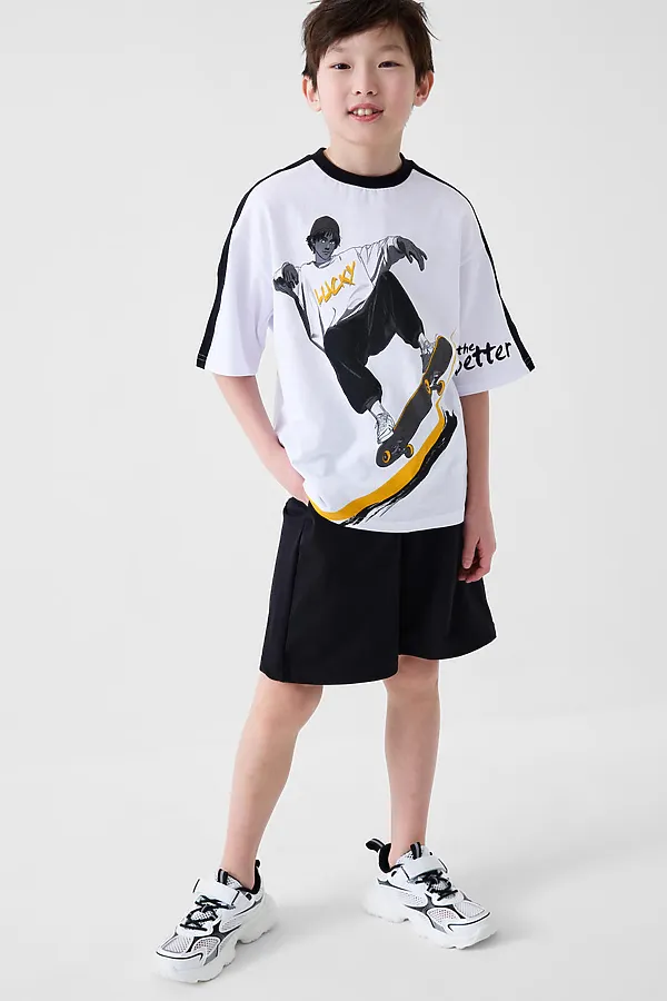 Комплект трикотажный для мальчиков: фуфайка (футболка), шорты PLAYTODAY, белый,черный - фото 2