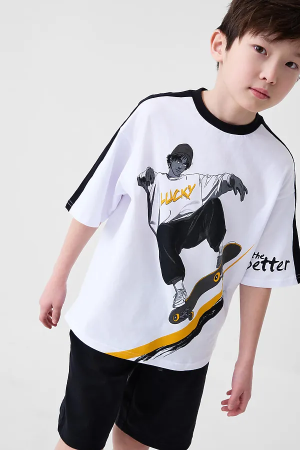 Комплект трикотажный для мальчиков: фуфайка (футболка), шорты PLAYTODAY, белый,черный - фото 2