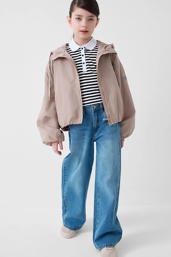 Куртка текстильная с полиуретановым покрытием для девочек (ветровка) PLAYTODAY, бежевый - фото 2