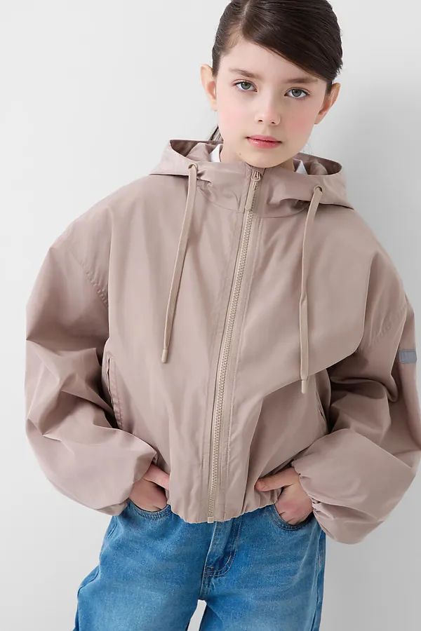 Куртка текстильная с полиуретановым покрытием для девочек (ветровка) PLAYTODAY, бежевый - фото 2
